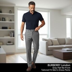 Burberry London Gray Wool Flat Front Dress Pants Size 36 Reg Very Good Condition